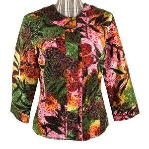 Chicos 1 Womens Size M/8 Floral Embellished Long Sleeve Blazer Jacket
